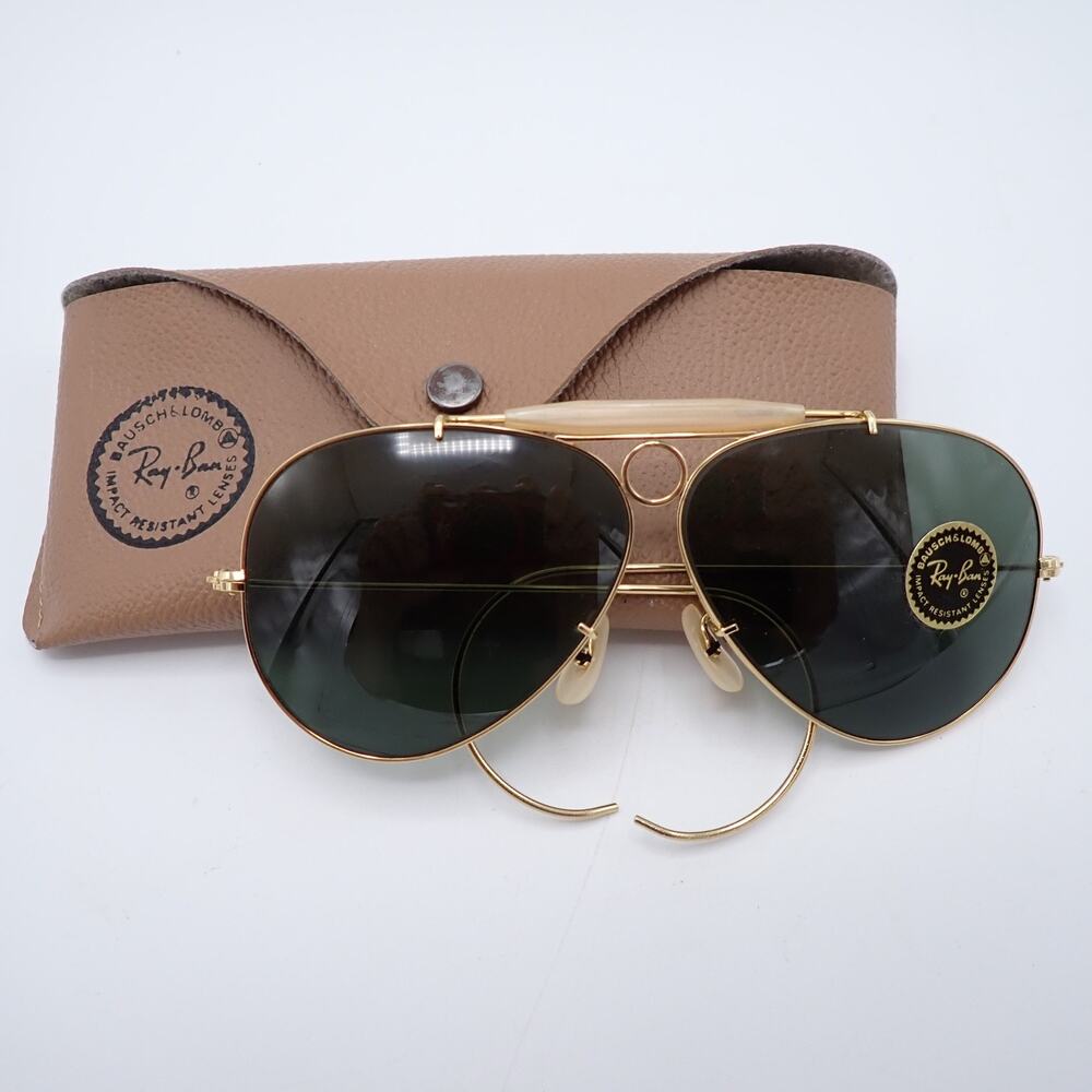 Vintage B&L Ray-Ban Shooter Gold Plated G-15 Aviator Sunglasses Case USA